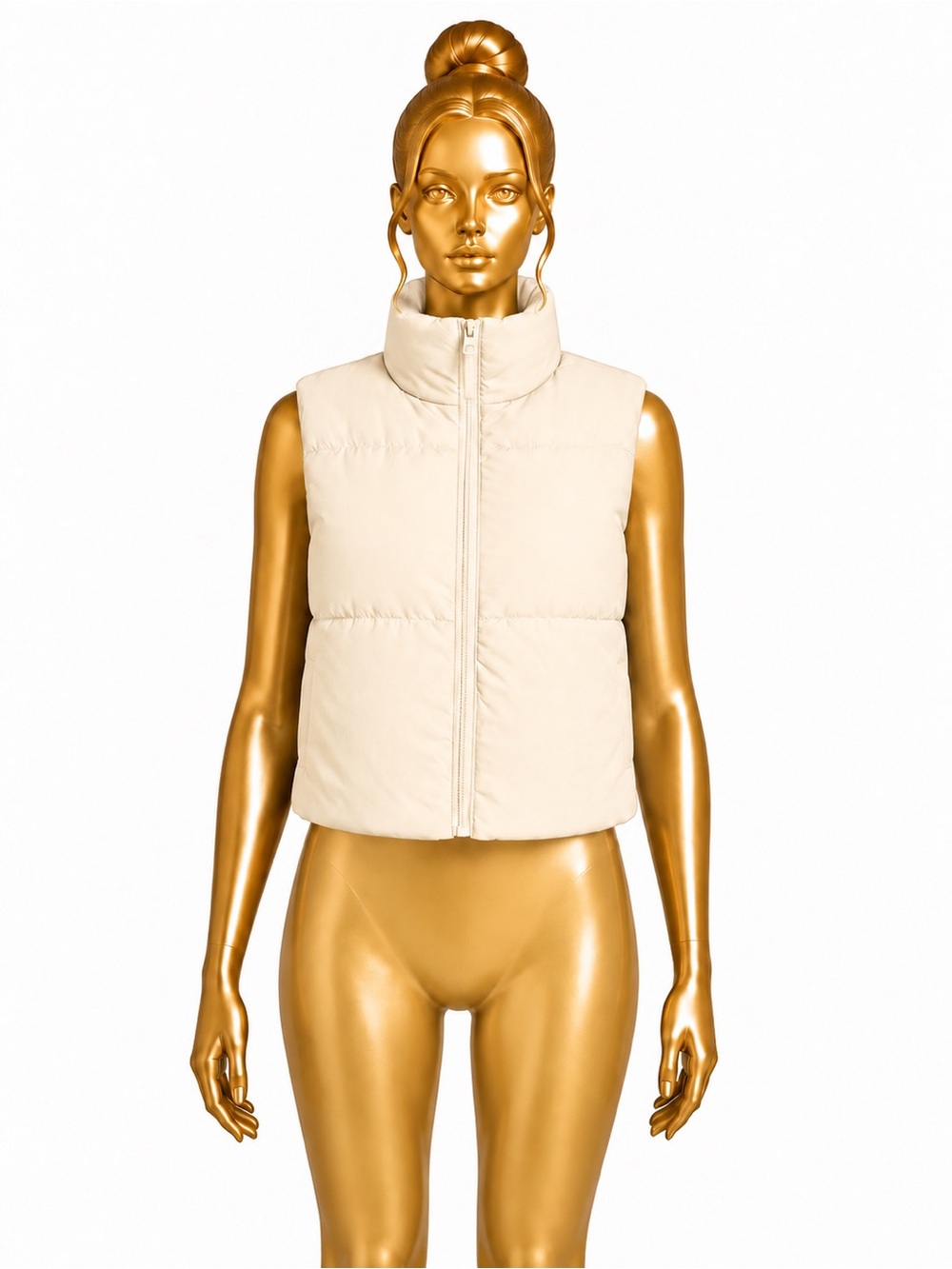 Fashion Nova Ivory Zip Front Cropped shearling lining Puffer Vest Size Small